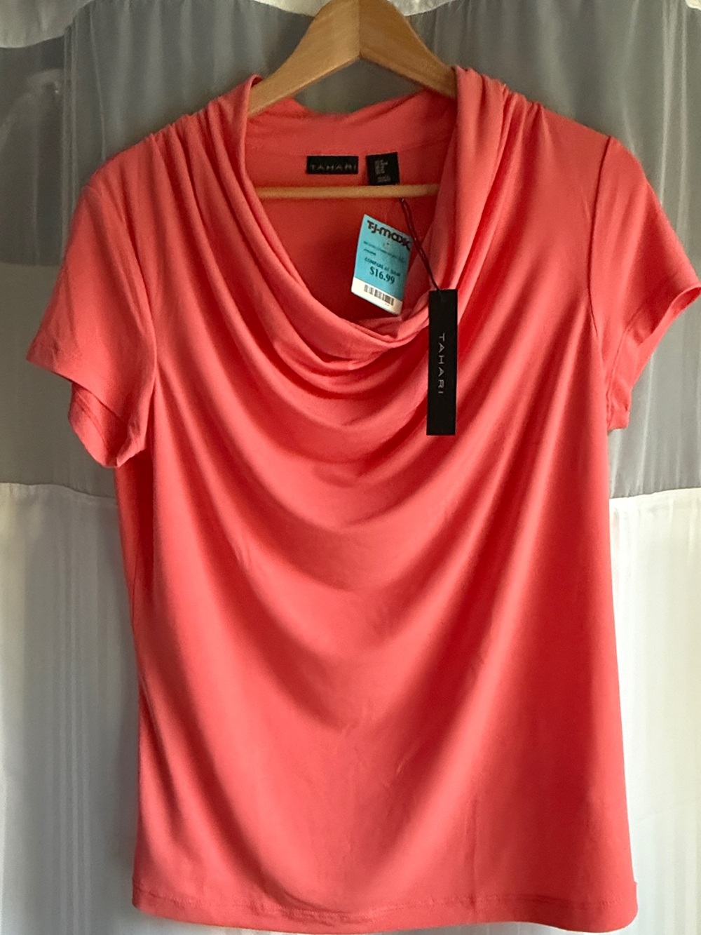 Tahari Coral Drape/Cowl Neck Short Sleeve Top